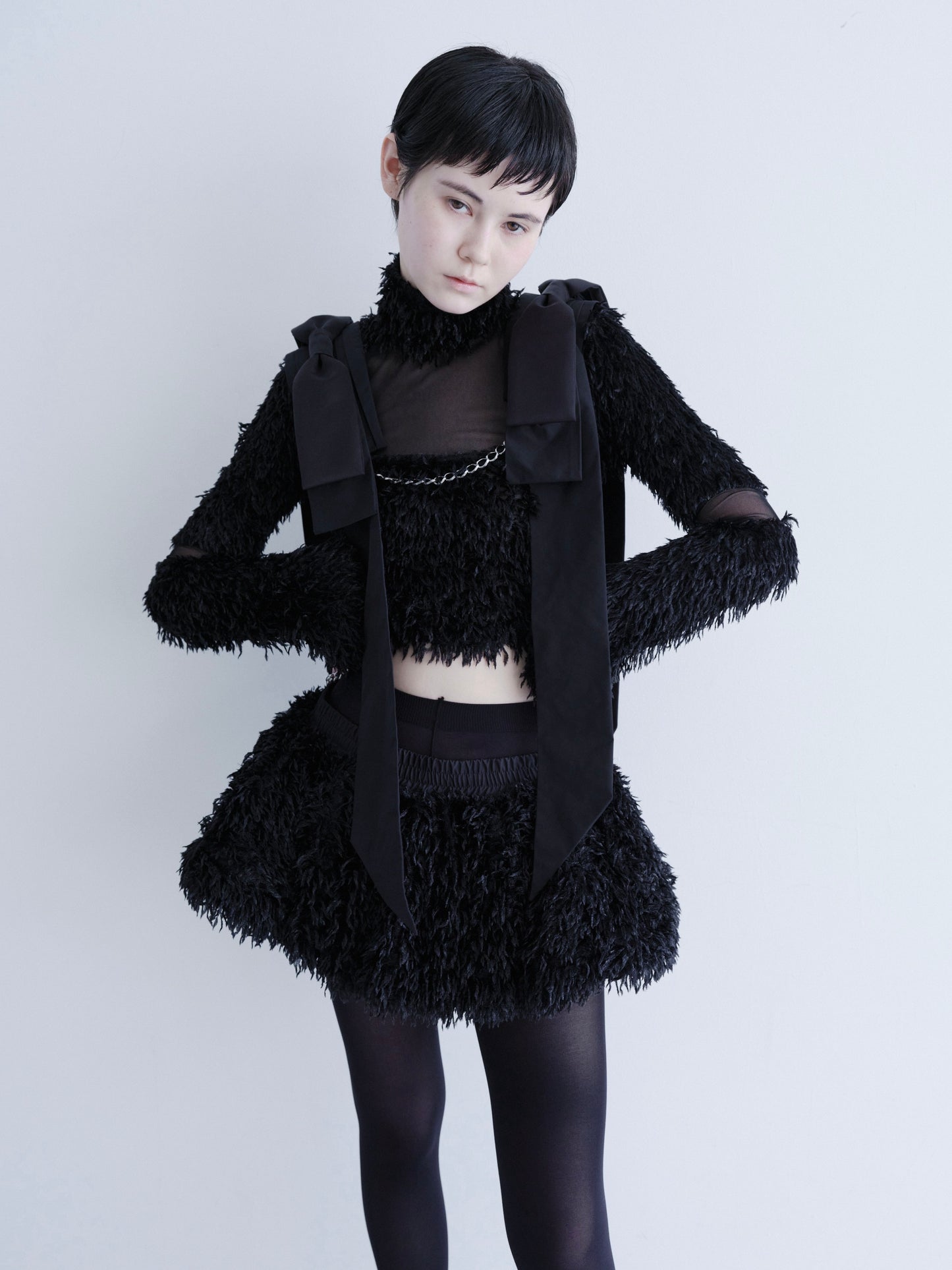 "HEAVENS" feather knit volume mini skirt