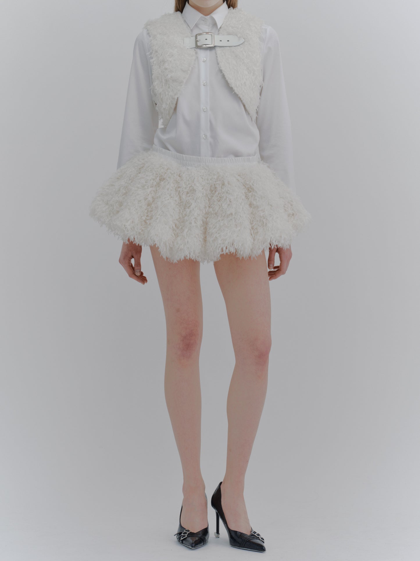 "HEAVENS" feather knit volume mini skirt