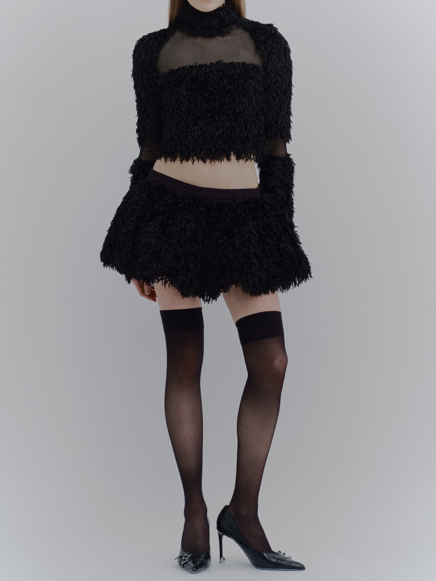 "HEAVENS" feather knit volume mini skirt