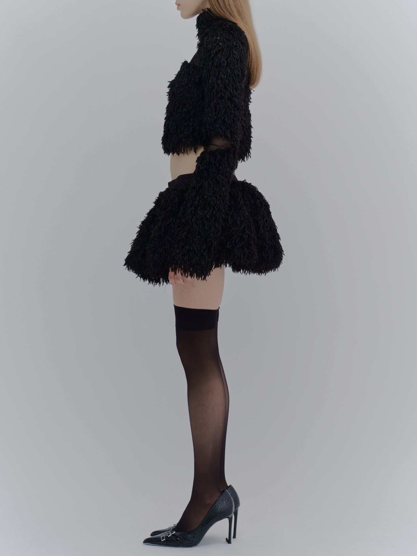 "HEAVENS" feather knit volume mini skirt